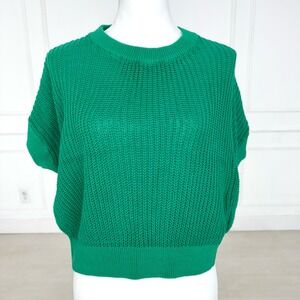 Evereve Womens Green 100% Cotton Chunky Open Knit Boxy Sweater Summer Top Size M